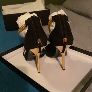 Versace open toe black and gold heel